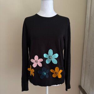 YAL New York Floral Long Sleeve Pullover Sweater Womens Large Cozy Fall Black